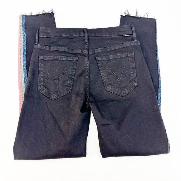Mother High Waisted Looker Ankle Fray Guilty Glitter Race Black Denim Jeans SZ27 - Picture 5 of 10